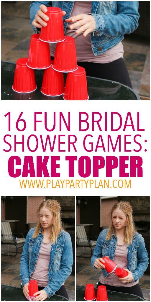 Stacking cups in various fun bridal shower games