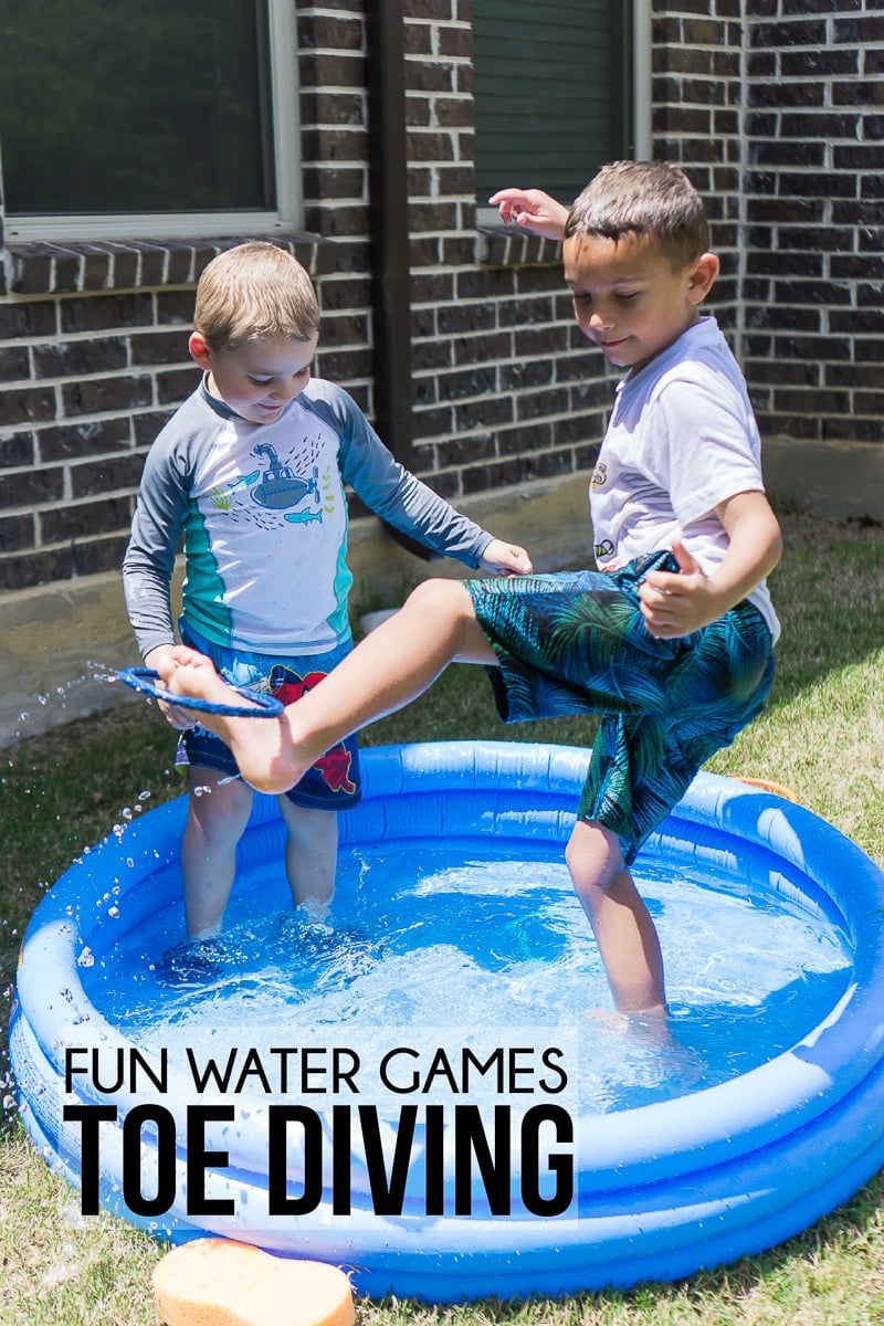 Kid picking up his foot in these fun water games