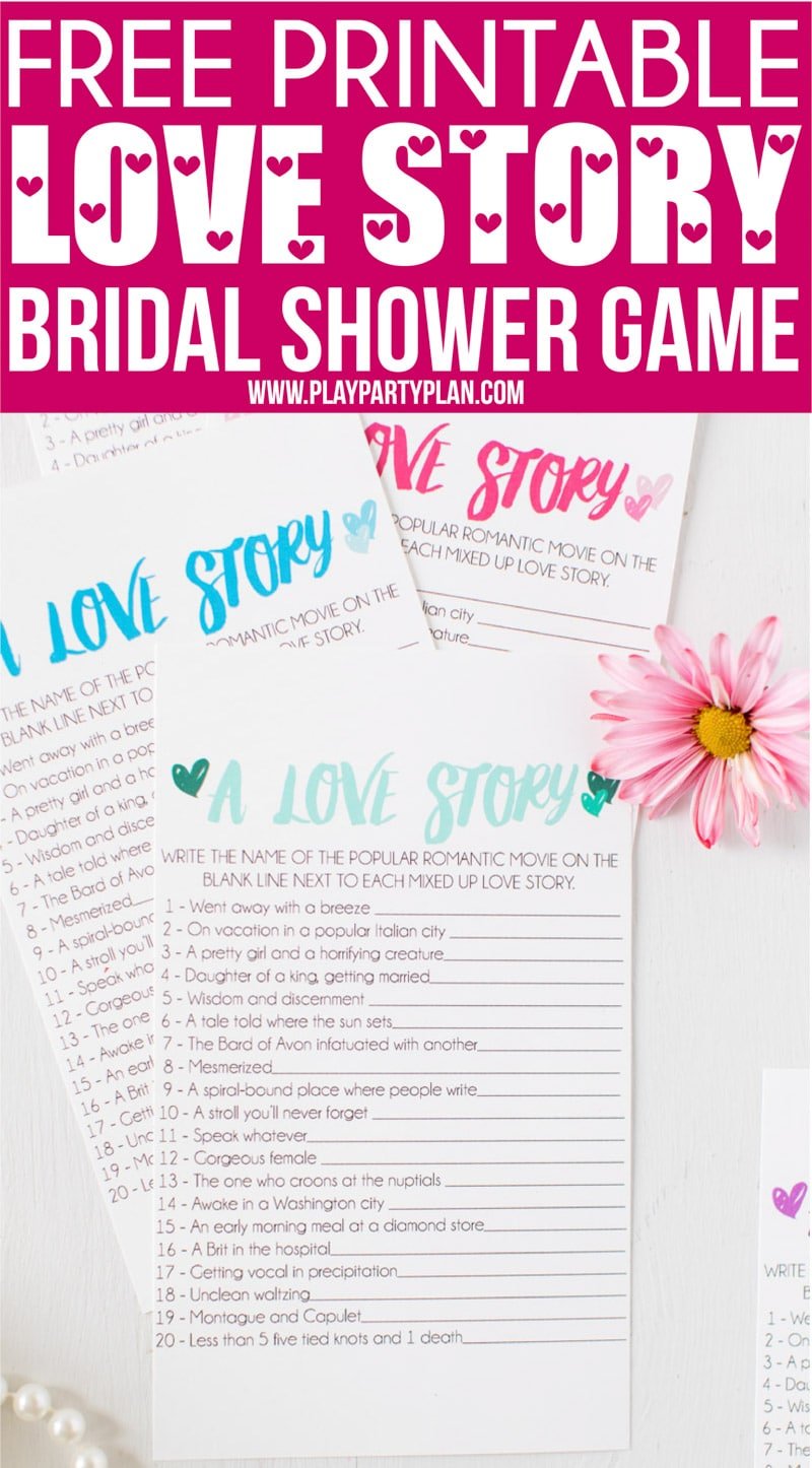 Looking for unique and funny bridal shower games that don’t suck? Get the free printables for this love story bridal shower game for a simple and easy game for large groups or small ones! It’s one of the best wedding shower games ever - and even includes great prizes to give the winner! #bridalshower #bridalshowergames #freeprintables #weddingshower #partygames