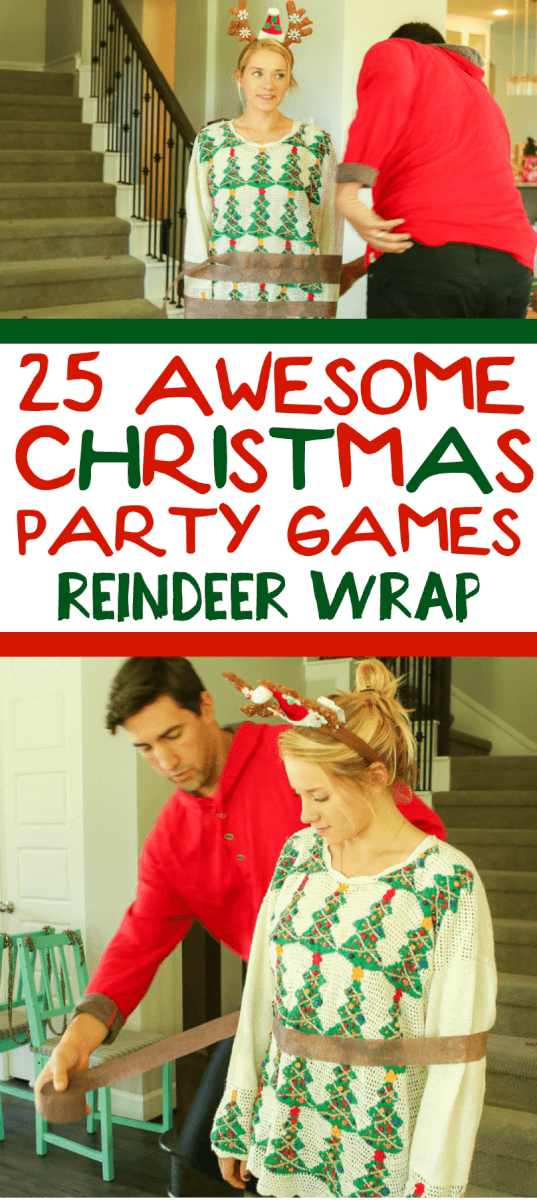 25 funny Christmas party games that are great for adults, for groups, for teens, and even for kids! Try them at the office for a work party, at school for a class party, or even at an ugly sweater party! I can’t wait to try these for family night this Christmas season! 