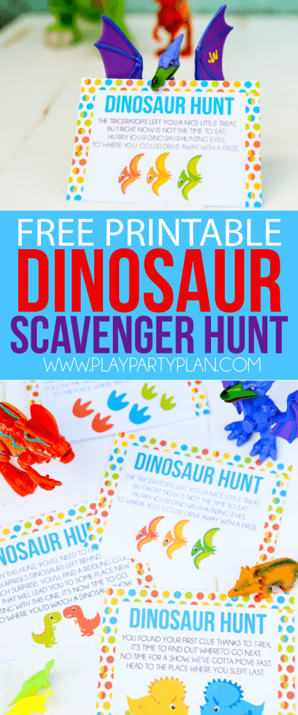 This free printable dinosaur hunt is perfect for a dinosaur birthday theme, a dinosaur party, or just to play with boys who love dinosaurs! Definitely one of the best dinosaur games or activities I’ve seen, and I know my son would love these ideas! Pair it with dinosaur decorations, food, and other ideas like watching LEGO Jurassic World, for the best dinosaur party ever!