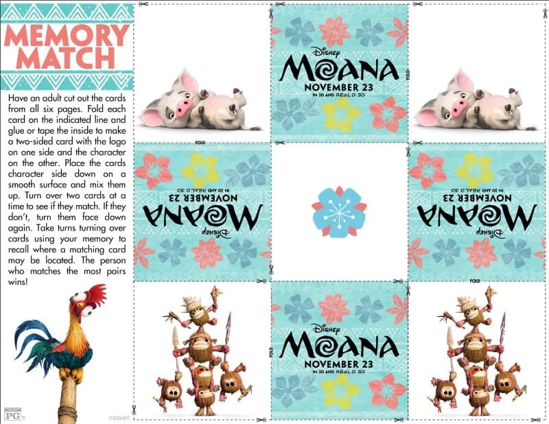 Three great free printable games inspired by Disney’s Moana! Perfect for a party with kids, for enjoying after watching the trailer, or really anytime! I love the memory matching game for kids!