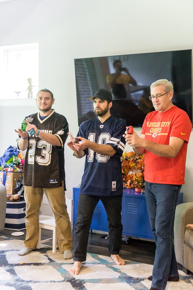 Flicking footballs in hilarious Thanksgiving family games