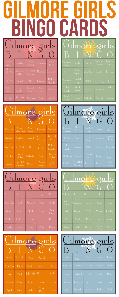 These Gilmore Girls bingo cards would be perfect for a party to watch the new show on Netflix on Black Friday! Who will we see first - will it be Rory, Lorelai, and Luke or maybe some junk food like pop-tarts. Doesn’t matter if you’re Team Logan, Jess, or Dean, you’ll love these ideas for funny games during a Gilmore Girls viewing party! I’m definitely printing them out to play with my sister! 