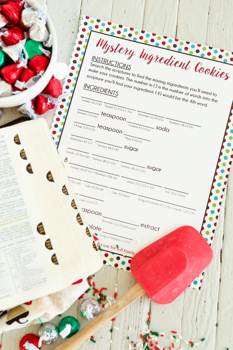 Fun LDS family home evening idea that’s great for kids, for teens, or even for couples to do together. Read the scriptures to find the missing ingredients, bake cookies, and use the free printable Christmas treat gift tags to give to friends and family. One of the most fun activities I did as a kid! 