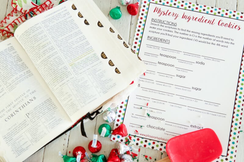 Fun LDS family home evening idea that’s great for kids, for teens, or even for couples to do together. Read the scriptures to find the missing ingredients, bake cookies, and use the free printable Christmas treat gift tags to give to friends and family. One of the most fun activities I did as a kid! 