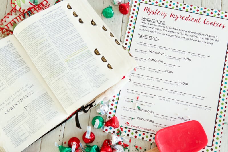 Fun LDS family home evening idea that’s great for kids, for teens, or even for couples to do together. Read the scriptures to find the missing ingredients, bake cookies, and use the free printable Christmas treat gift tags to give to friends and family. One of the most fun activities I did as a kid!