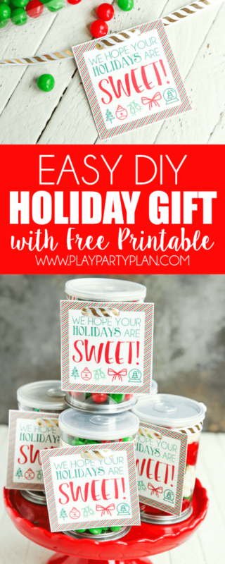 Free printable holiday gift tags - just add to a container full of treats and wish someone a sweet holiday! One of the easiest DIY gifts around.