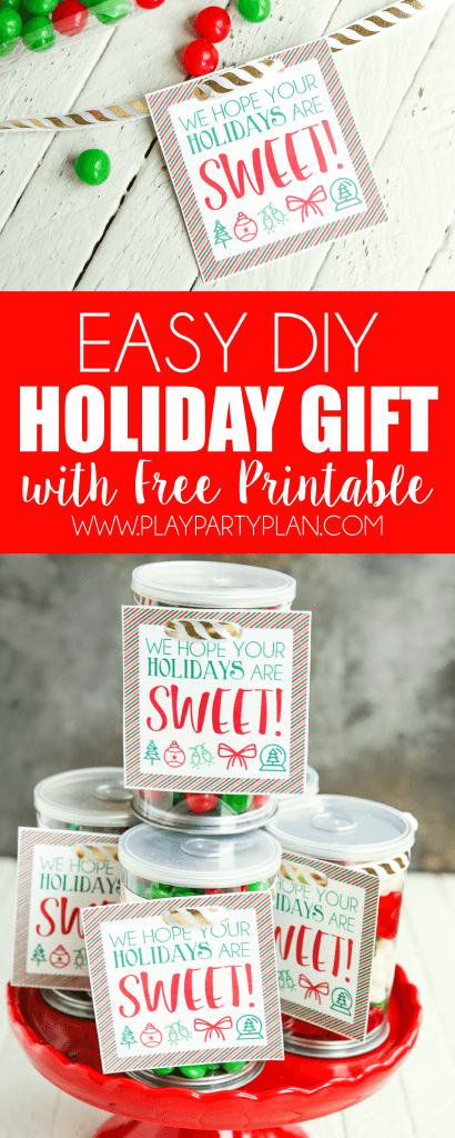 Free printable holiday gift tags - just add to a container full of treats and wish someone a sweet holiday! One of the easiest DIY gifts around. 