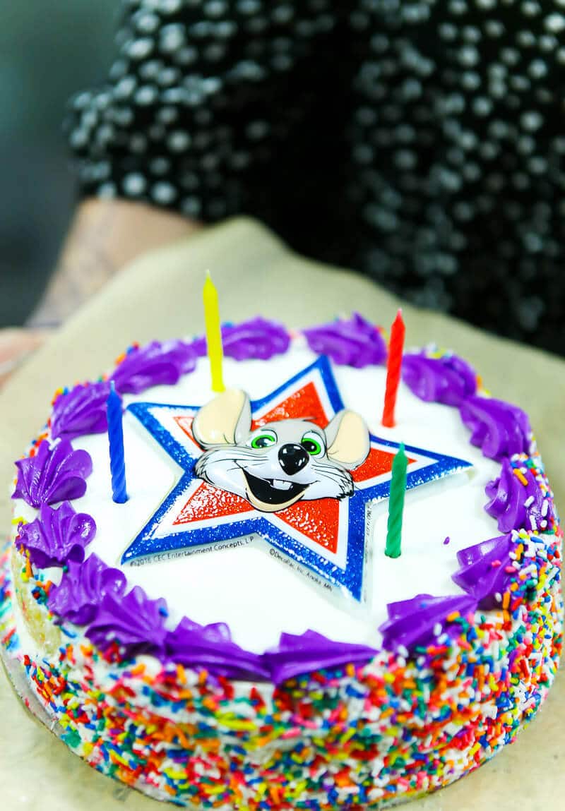 The Chuck E Cheese cake at my son's Chuck E Cheese birthday party