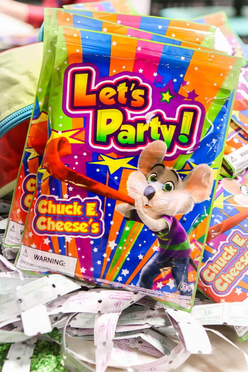 Chuck E Cheese party favors that come with some of the Chuck E Cheese birthday packages