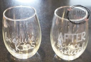 Etched glass cups made with the Cricut Explore Air