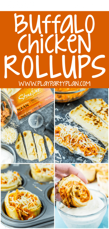 These buffalo chicken dip rollups combine buffalo chicken dip and a crisp naan exterior for the perfect game day food!
