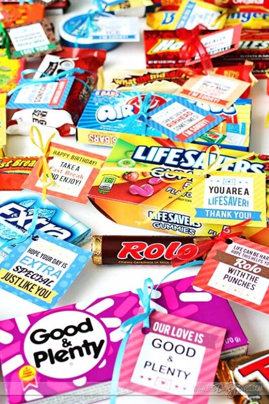 pile of candy with candy gram sayings