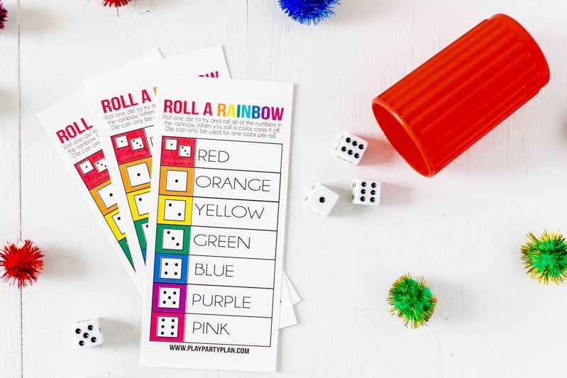 Free printable roll a rainbow St. Patrick's Day game