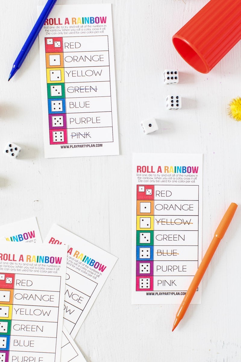 Free printable roll a rainbow St. Patrick's Day game