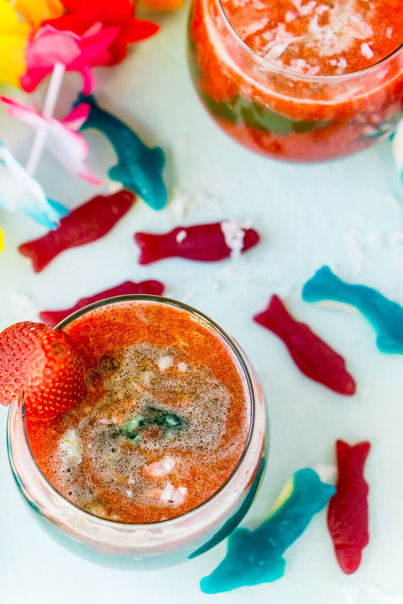 This easy mocktail recipe is inspired by Te Fiti in the movie Moana. With a little sweet strawberry puree mixed with tropical juices, it's the best mocktail for all ages!