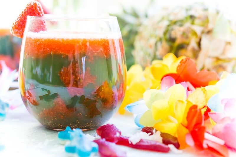 This easy mocktail recipe is inspired by Te Fiti in the movie Moana. With a little sweet strawberry puree mixed with tropical juices, it's the best mocktail for all ages!