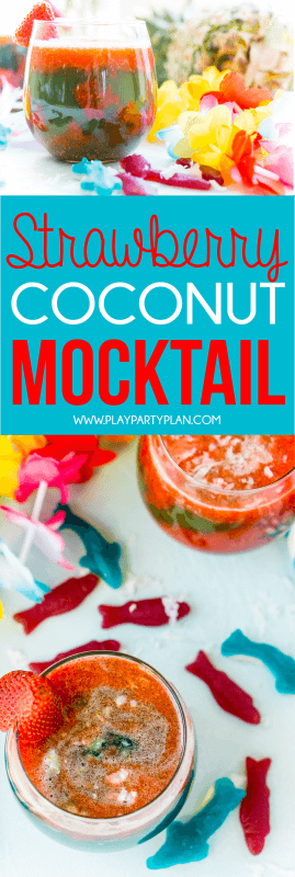 This easy mocktail recipe is inspired by Te Fiti in the movie Moana. With a little sweet strawberry puree mixed with tropical juices, it's the best mocktail for all ages!