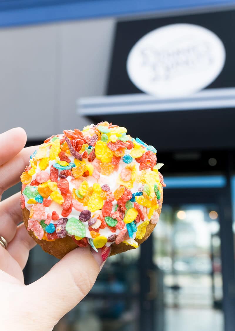 Fruity pebbles donuts at Donnie's Donuts - one of the top restaurants in Daytona Beach.