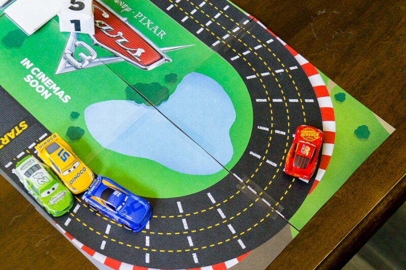 Fun question cards in the Disney Pixar Cars 3 printable board game