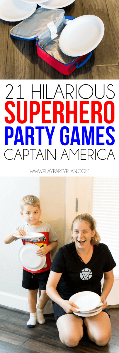 These superhero minute to win it games are the absolute best superhero party games for kids or for adults! Even my toddler loved playing games inspired by his Marvel favorites! Some use food, some are games you DIY, and some even include an obstacle course! And best of all, you can use these minute to win it games as non superhero versions too for a superhero game night! 