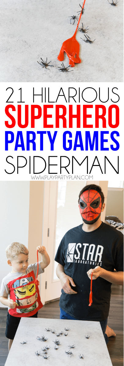 These superhero minute to win it games are the absolute best superhero party games for kids or for adults! Even my toddler loved playing games inspired by his Marvel favorites! Some use food, some are games you DIY, and some even include an obstacle course! And best of all, you can use these minute to win it games as non superhero versions too for a superhero game night! 