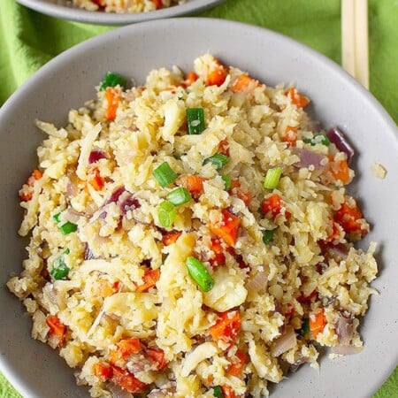 Cauliflower fried rice is a perfect addition to a Whole 30 food plan