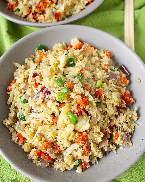 Cauliflower fried rice is a perfect addition to a Whole 30 food plan