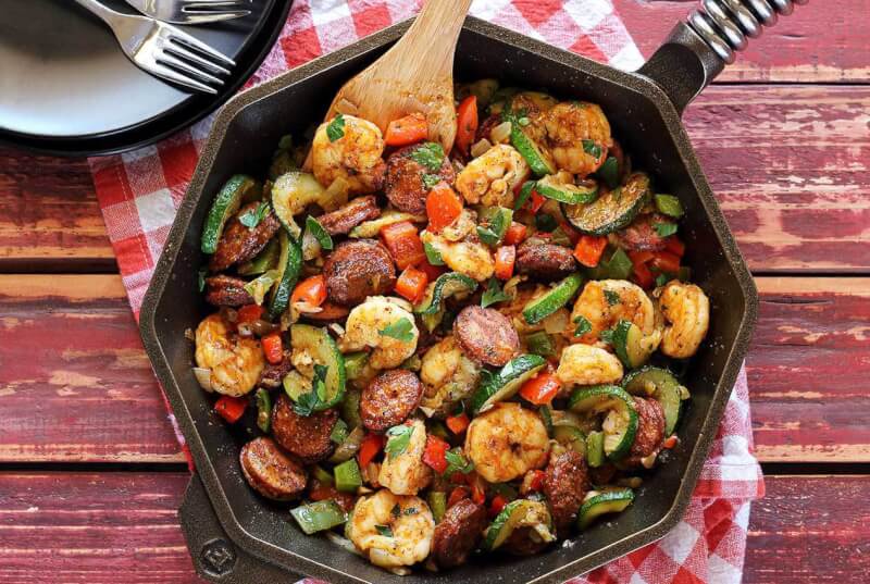 Whole 30 shrimp and sausage skillet