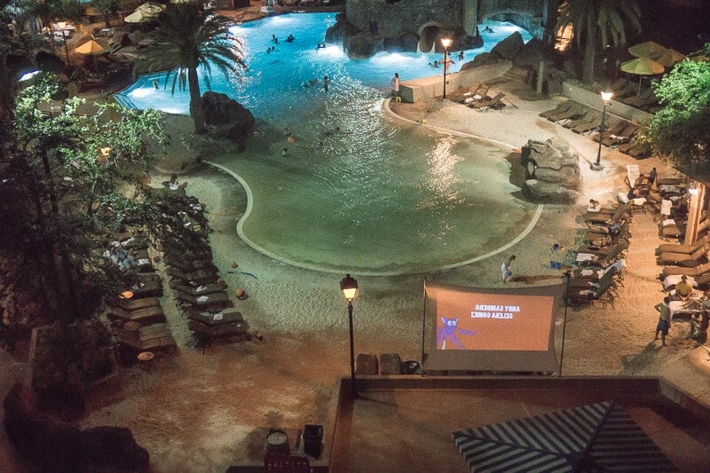 Enjoy a nighttime dive-in movie at Loews Portofino Bay Hotel