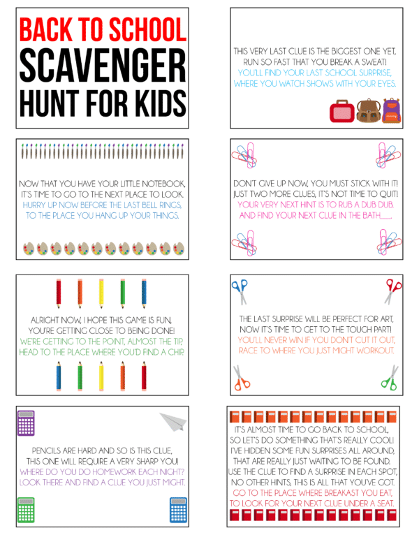 Free Printable Back to School Scavenger Hunt for Kids