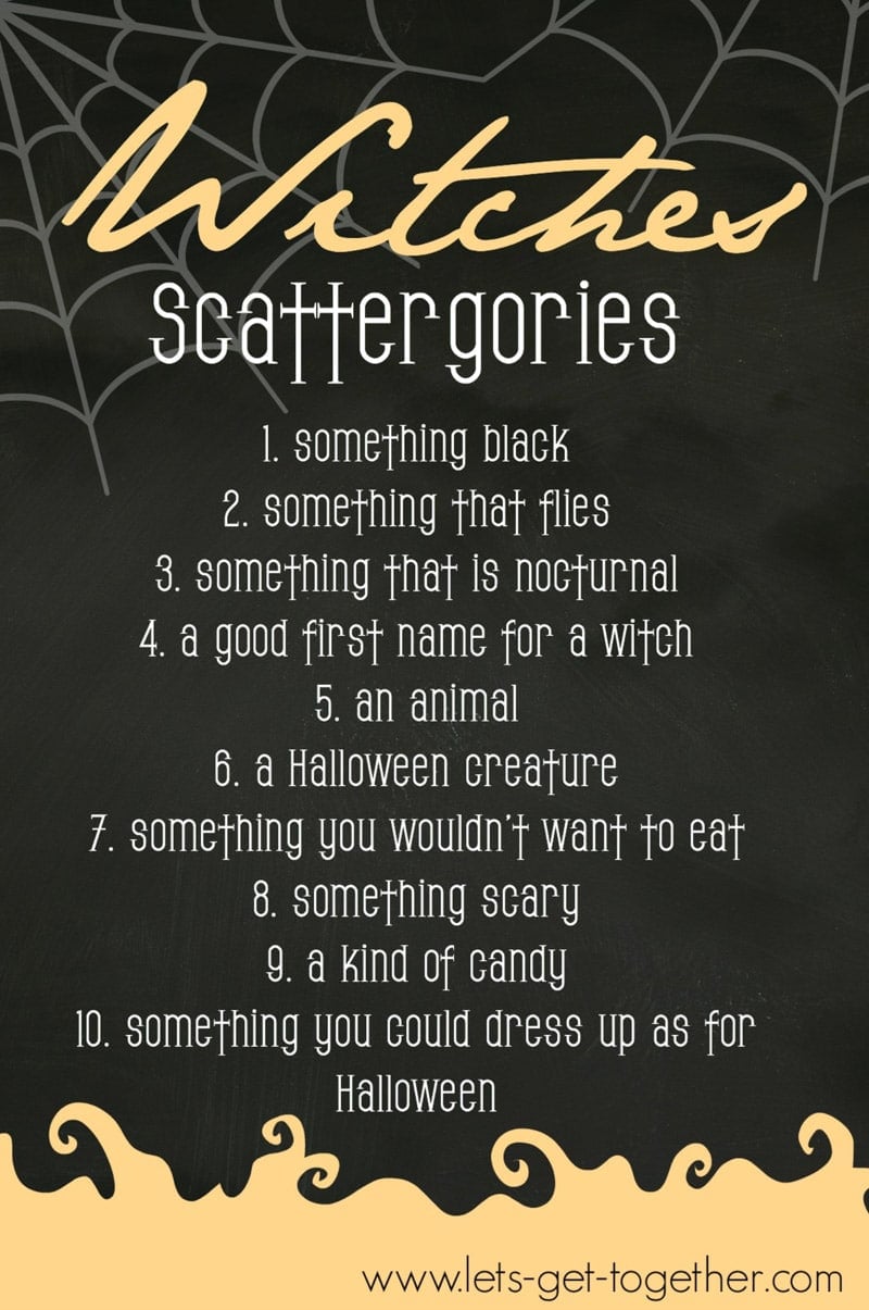 Witches scattergories is one of the best Halloween games for adults