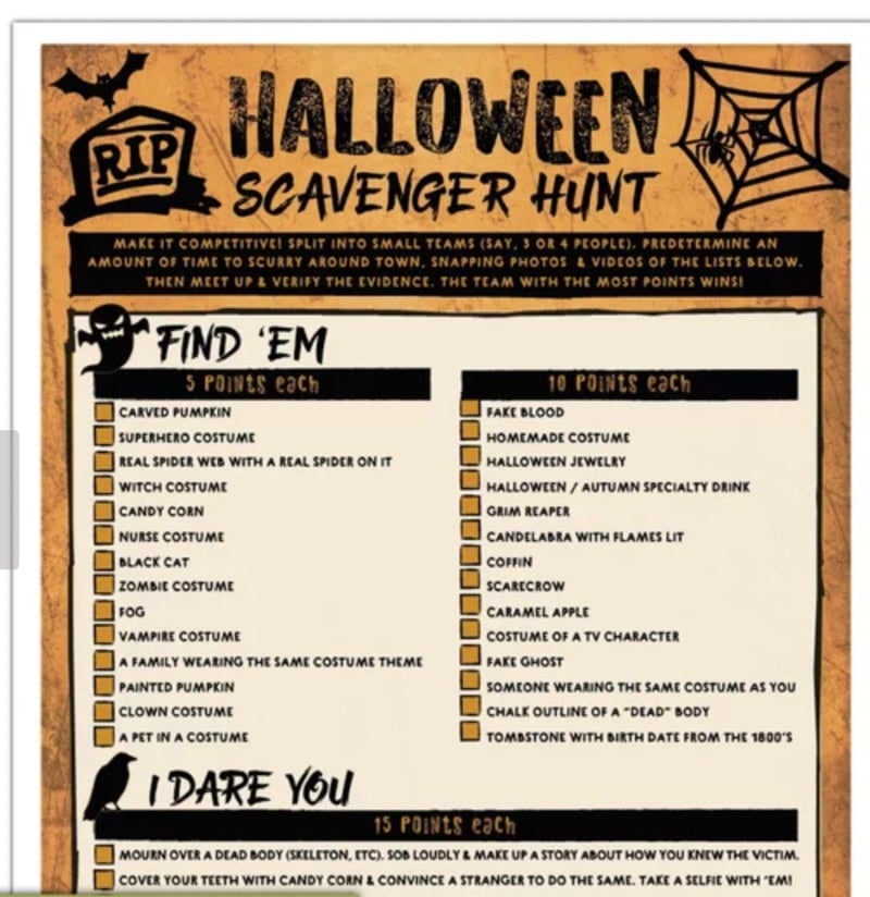 A dare based Halloween scavenger hunt is one of the most fun Halloween games for adults