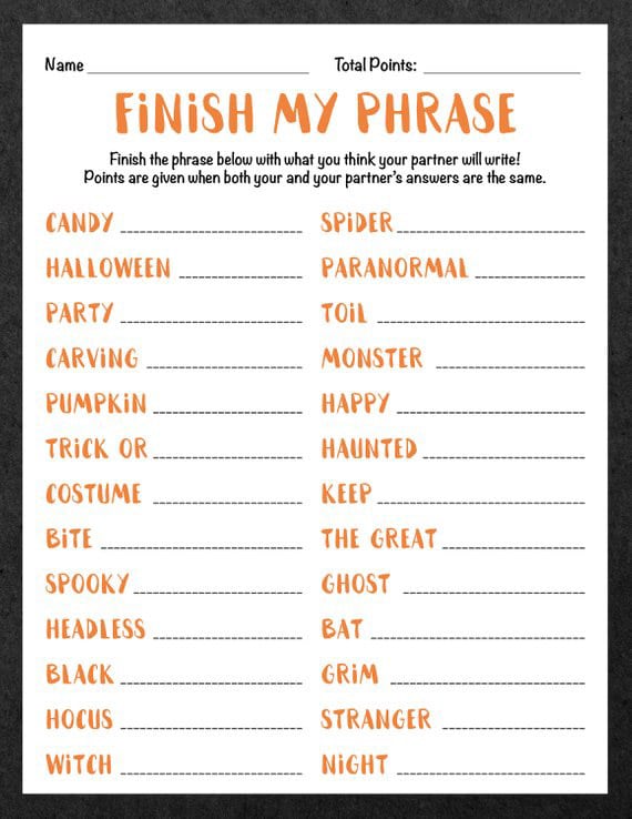 This Finish My Phrase game is one of the best Halloween games for seniors