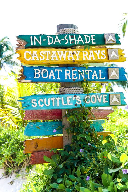 Signs at Disney Castaway Cay pointing where to go