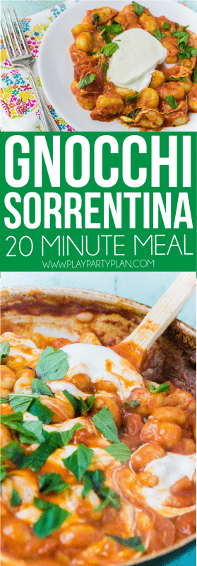 This gnocchi Sorrentina is one of the best gnocchi recipes! It’s easy, healthy, and great for anyone, even a vegetarian! And best of all, its just four ingredients - tomato sauce, cheese, gnocchi, and fresh basil! One of the dinners we make every week!