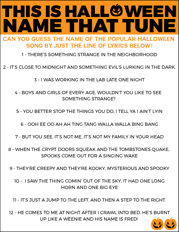 Free Printable Halloween Name that Tune Game   Play Party Plan - 50