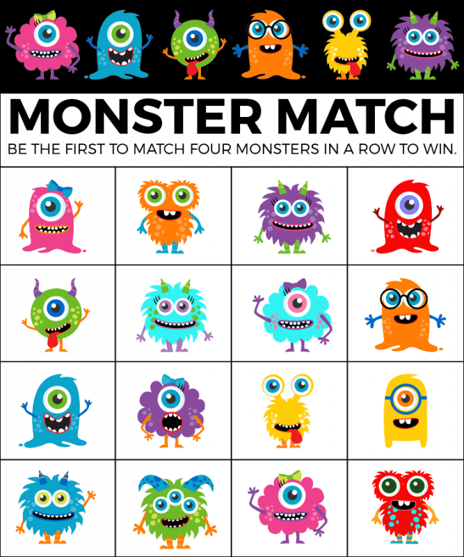 Printable Monster Mash Halloween bingo cards for kids