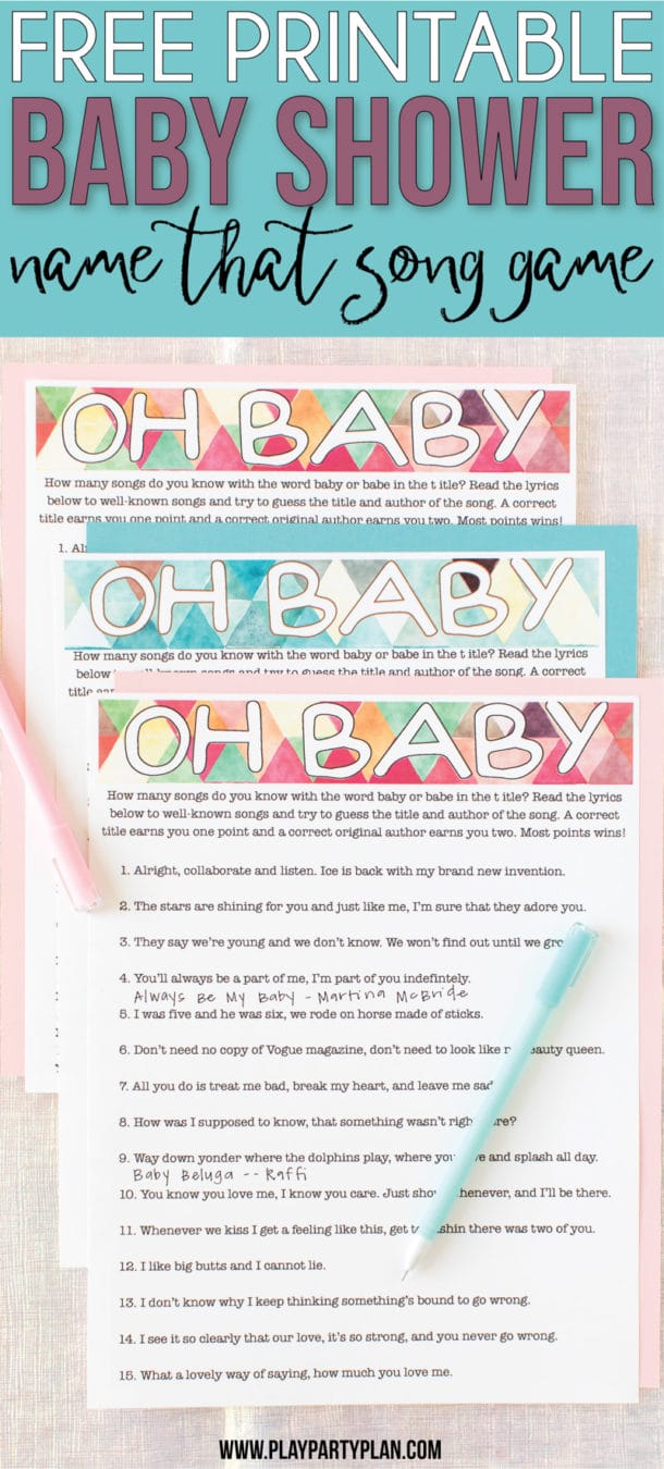 Free Printable Baby Shower Songs Guessing Game - Play Party Plan