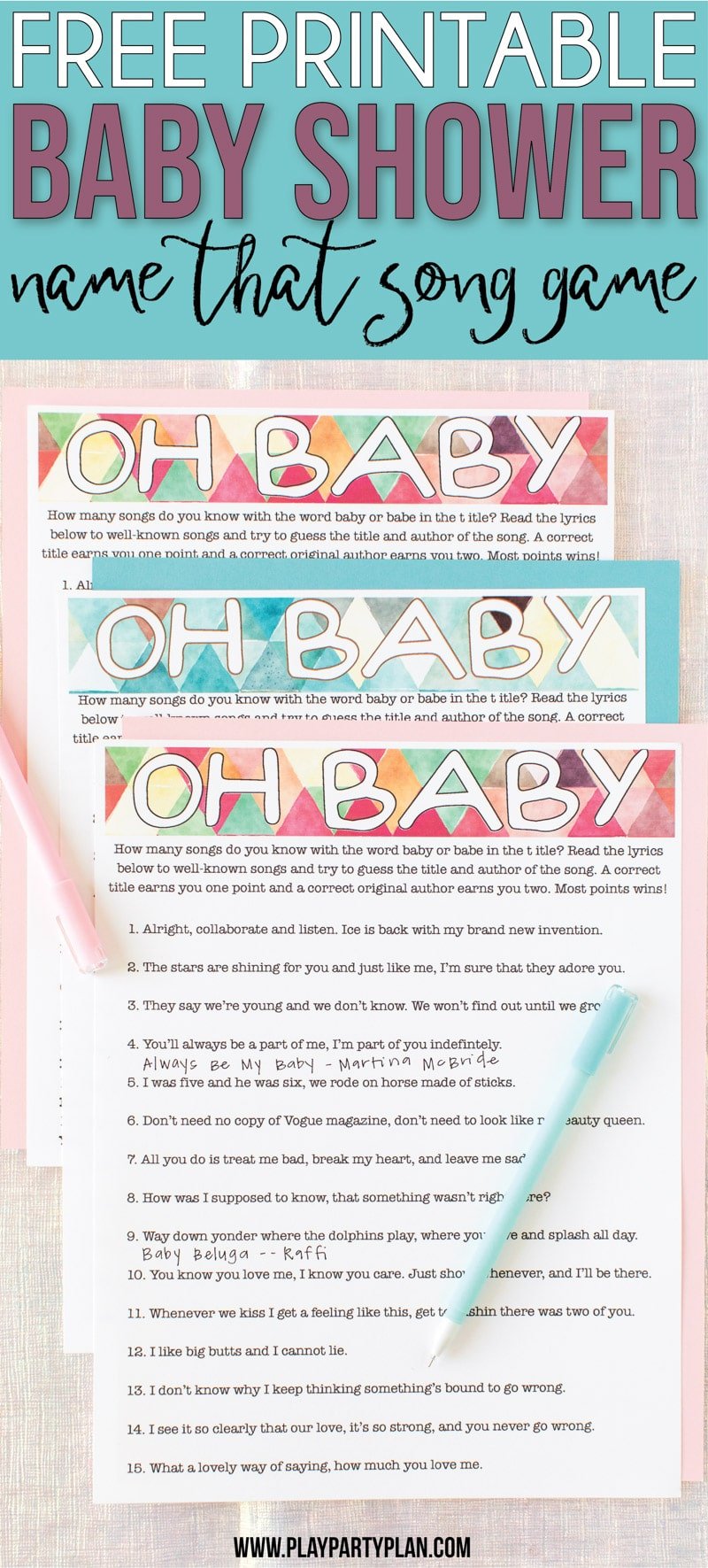 Music Match Printable Baby Shower Game Lyric Song Digital 