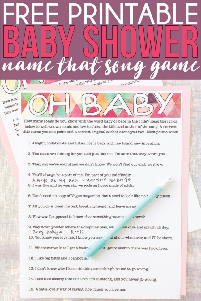 Free Printable Baby Shower Songs Guessing Game - Play Party Plan