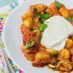 A delicious gnocchi tomato sauce with fresh mozzarella