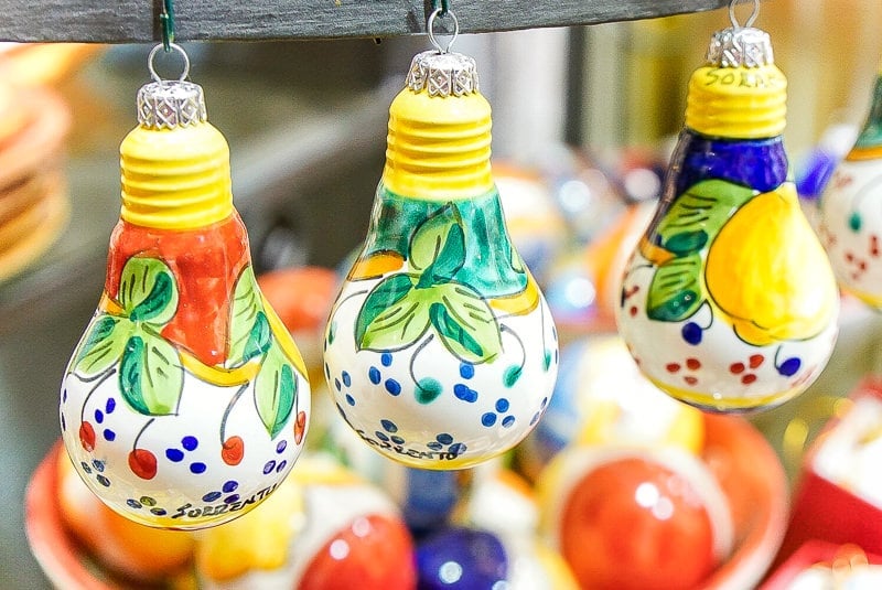 Lemon inspired Christmas ornaments in Sorrento Italy