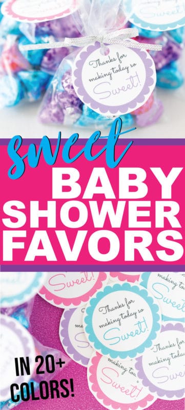 These are the sweetest baby shower favors for boys, for girls, and for guests of any age! They’re cheap and can be filled with DIY homemade treats making them perfect for anyone looking for something inexpensive but still unique! Perfect for a baby shower on a budget!