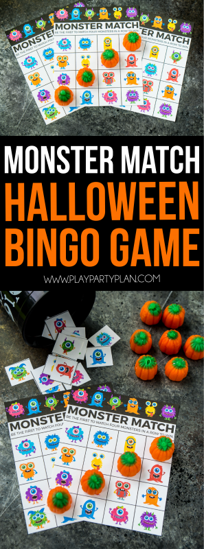 This monster match game is one of the cutest Halloween games ever! Play at a classroom Halloween party, Halloween party for children, or even a trunk or treat. Such a fun DIY game that works for toddlers, for preschool, or even for kindergarten aged kids! Cutest Halloween bingo game ever!