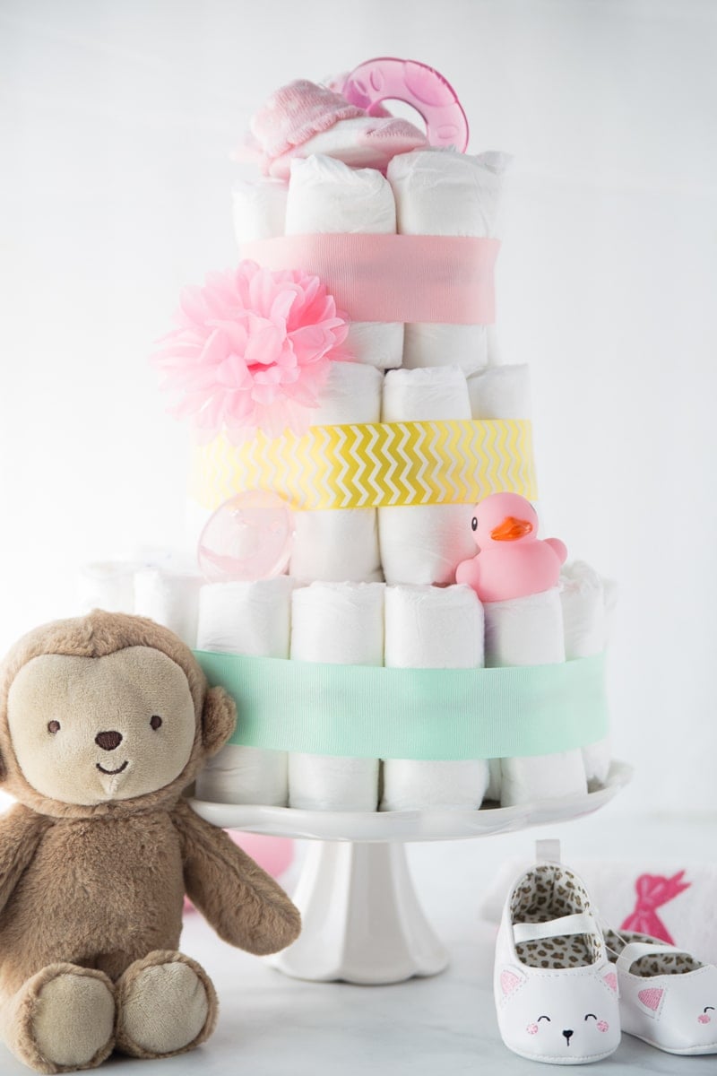 Step 4 in this step by step diaper cake tutorial