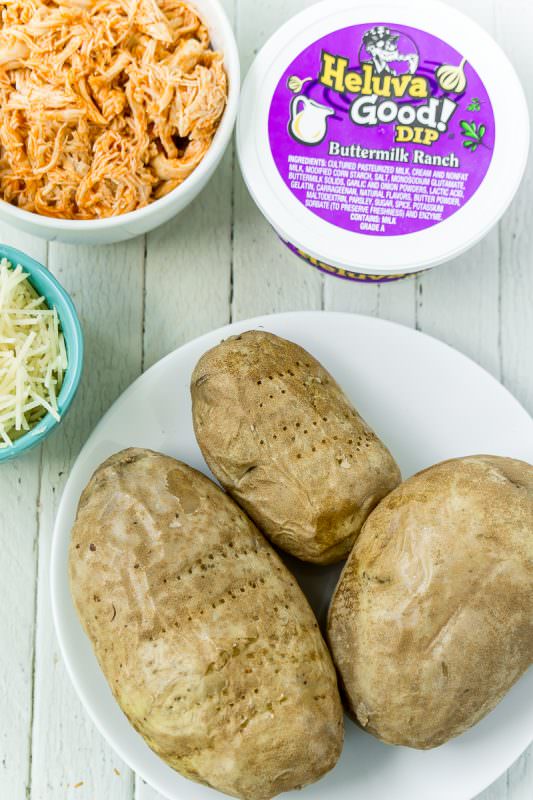 Ingredients needed for buffalo chicken potato skins