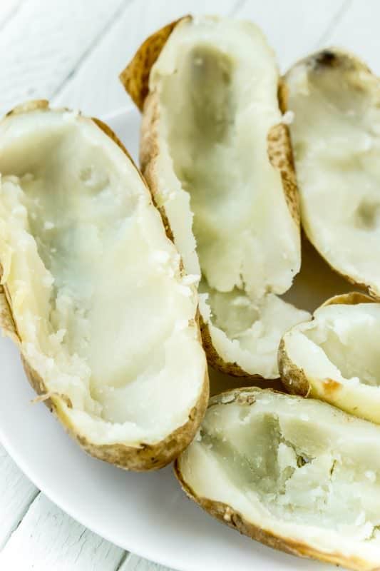 First step in this potato skins recipe is to bake the potatoes