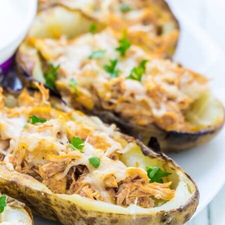 This buffalo chicken potato skins recipe is healthier than getting them at a restaurant